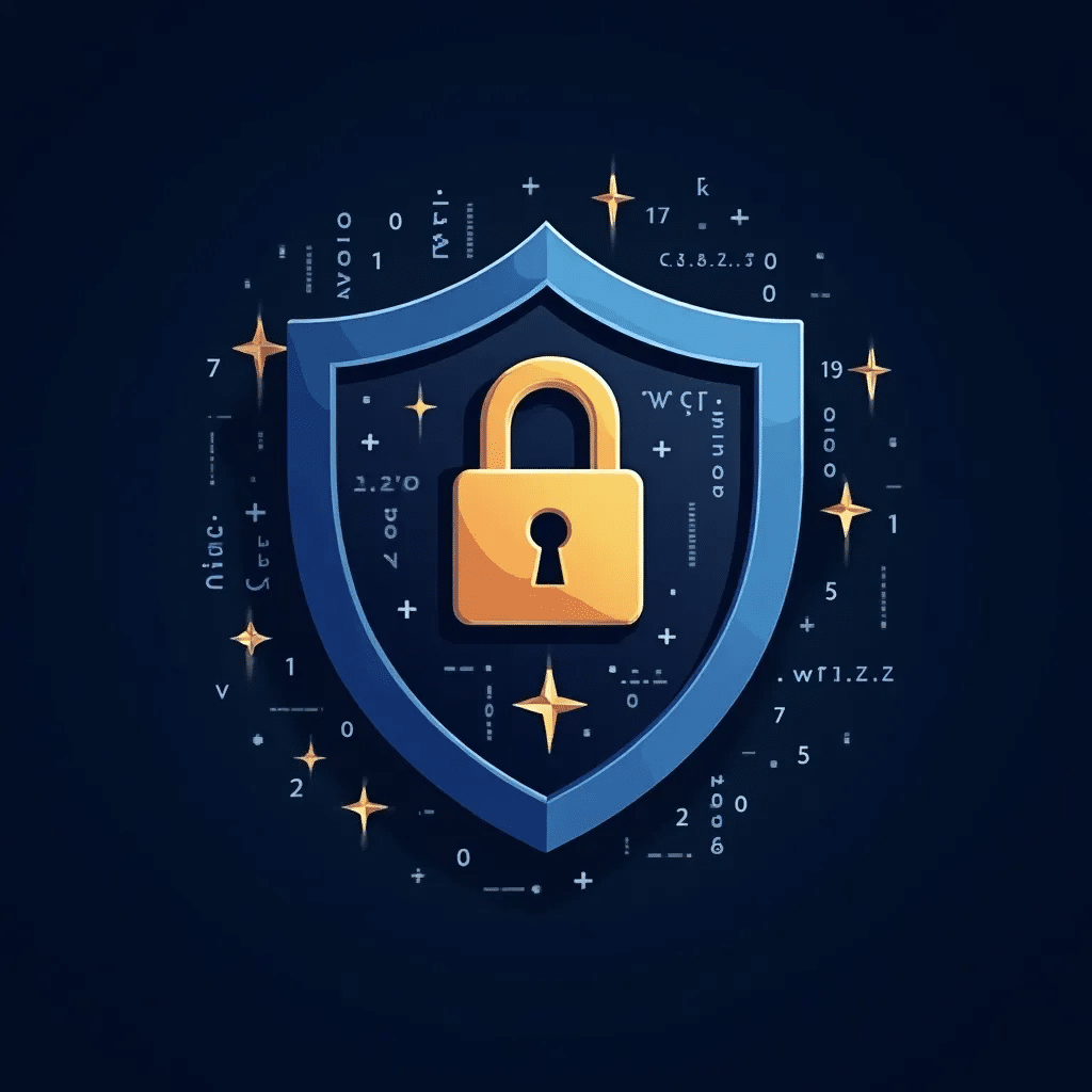 beste iptv player androidA detailed illustration of a shield with a lock, surrounded by coding elements, representing the security and privacy features of InkHoster's IPTV services, on a dark blue background.
